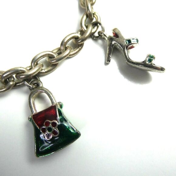 Christmas Holidays Charm Bracelet Dangle Purse Shoes Bag Rhinestone Toggle 8" - Picture 4 of 6